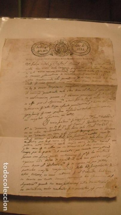 Alte Manuskripte: DOCUMENTO PAPEL TIMBRADO,SELLO 4&ordm; 40 maravedis . A&Ntilde;O 1834 habilitado para Isabel II