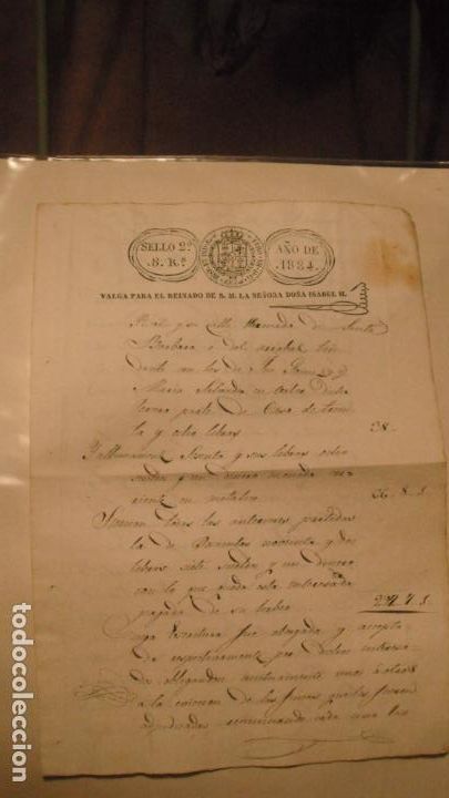 Alte Manuskripte: DOCUMENTO PAPEL TIMBRADO,SELLO 2&ordm; 8 REALES . A&Ntilde;O 1834 habilitado para Isabel II