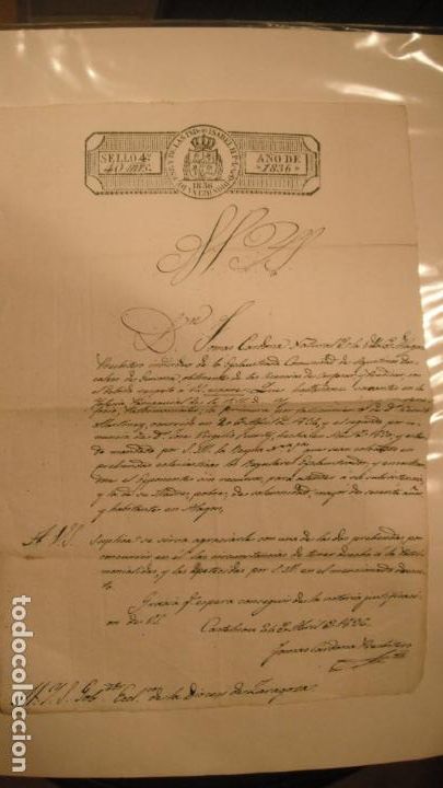 Alte Manuskripte: DOCUMENTO PAPEL TIMBRADO,SELLO 4&ordm; 40 MARAVEDIS . A&Ntilde;O 1836 SELLO EN SECO