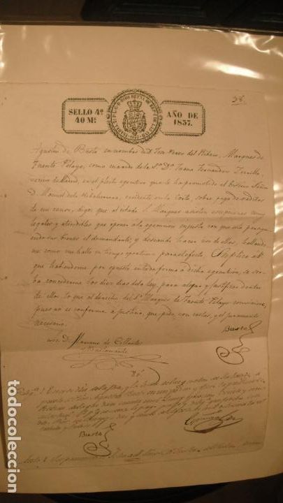 Alte Manuskripte: DOCUMENTO PAPEL TIMBRADO SELLO 4&ordm; 40 MARAVEDIS A&Ntilde;O DE 1837 SELLOS EN SECO