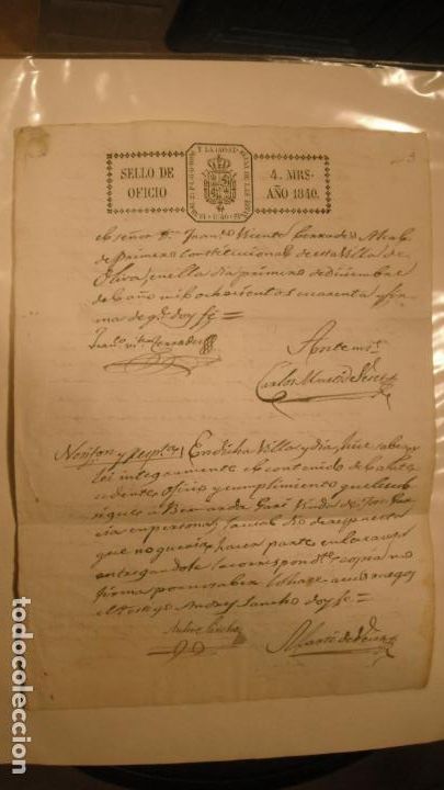 Alte Manuskripte: DOCUMENTO PAPEL TIMBRADO SELLO DE OFICIO 4 MARAVEDIS, A&Ntilde;O 1840,
