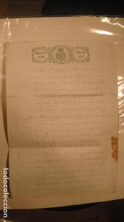 Alte Manuskripte: DOCUMENTO PAPEL TIMBRADO SELLO 4&ordm; 40 MARAVEDIS, A&Ntilde;O DE 1842, SELLOS EN SECO