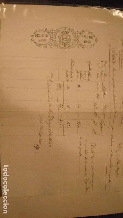Alte Manuskripte: DOCUMENTO PAPEL TIMBRADO SELLO 4&ordm; 40 MARAVEDIS, A&Ntilde;O DE 1843, SELLOS EN SECO