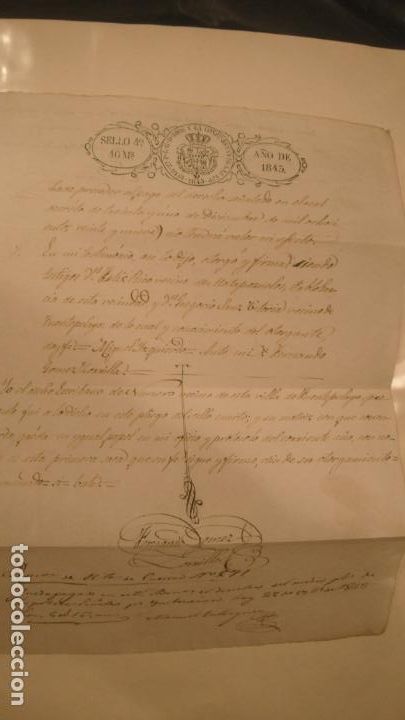 Alte Manuskripte: DOCUMENTO PAPEL TIMBRADO SELLO 4&ordm; 40 MARAVEDIS, A&Ntilde;O DE 1843, SELLOS EN SECO