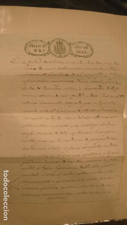 Alte Manuskripte: DOCUMENTO PAPEL TIMBRADO SELLO 2&ordm; 8 REALES, A&Ntilde;O DE 1843, SELLOS EN SECO