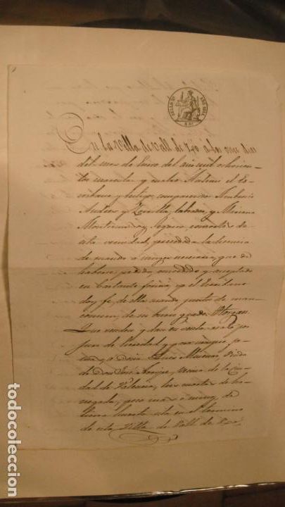 Alte Manuskripte: DOCUMENTO PAPEL TIMBRADO SELLO 2&ordm; 8 REALES, A&Ntilde;O DE 1844, SELLO EN SECO
