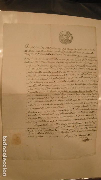 Alte Manuskripte: DOCUMENTO PAPEL TIMBRADO SELLO 4&ordm; 40 maravedis, A&Ntilde;O DE 1845 SELLO SECO Y OTRO PEGADO DE PAPEL