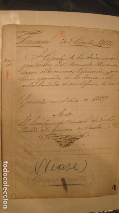 Alte Manuskripte: LEGAJO-DOCUMENTO PAPEL TIMBRADO SELLO DE ILUSTRES, 60 REALES, A&Ntilde;O DE 1852 14 PAGINAS,28 CARAS