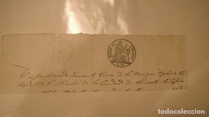 Manuscritos antiguos: CABECERA PAPEL TIMBRADO SELLO 9&ordm; 2 REALES, A&Ntilde;O DE 1862 CON SELLO EN SECO