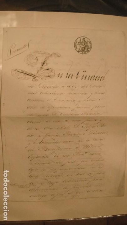 Manuscritos antiguos: DOCUMENTO PAPEL TIMBRADO SELLO 2&ordm; 8 REALES, A&Ntilde;O DE 1845 CON SELLO EN SECO