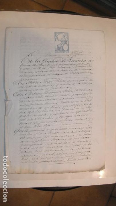 Manuscritos antiguos: DOCUMENTO PAPEL TIMBRADO SELLO 10&ordm; ,1 PESETA, A&Ntilde;O DE 1871 CON SELLO EN SECO