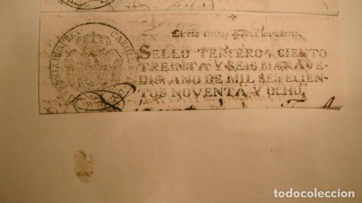 Manuscritos antiguos: CABECERA PAPEL TIMBRADO SELLO 3&ordm; 136 MARAVEDIS A&Ntilde;O DE 1798