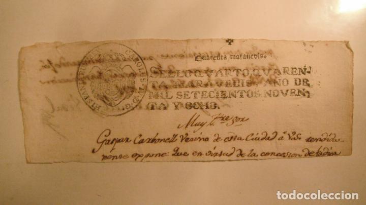 Alte Manuskripte: CABECERA PAPEL TIMBRADO SELLO 4&ordm; 40 MARAVEDIS A&Ntilde;O DE 1798