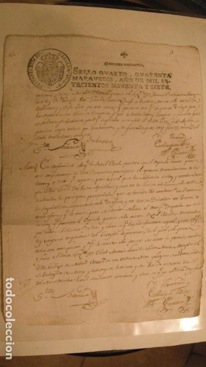 Manuscritos antiguos: DOCUMENTO PAPEL TIMBRADO SELLO 4&ordm;, 40 MARAVEDIS ,A&Ntilde;O DE 1797 - Foto 1