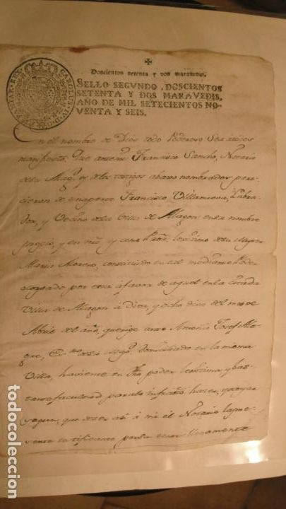 Alte Manuskripte: DOCUMENTO PAPEL TIMBRADO SELLO 2&ordm;, 272 MARAVEDIS ,A&Ntilde;O DE 1796