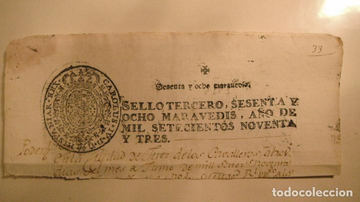 Alte Manuskripte: CABECERA PAPEL TIMBRADO SELLO 3&ordm;, 68 MARAVEDIS ,A&Ntilde;O DE 1793