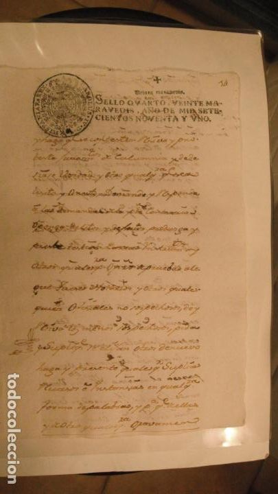 Manuscritos antiguos: DOCUMENTO PAPEL TIMBRADO SELLO 4&ordm;, 20 MARAVEDIS ,A&Ntilde;O DE 1791 - Foto 1