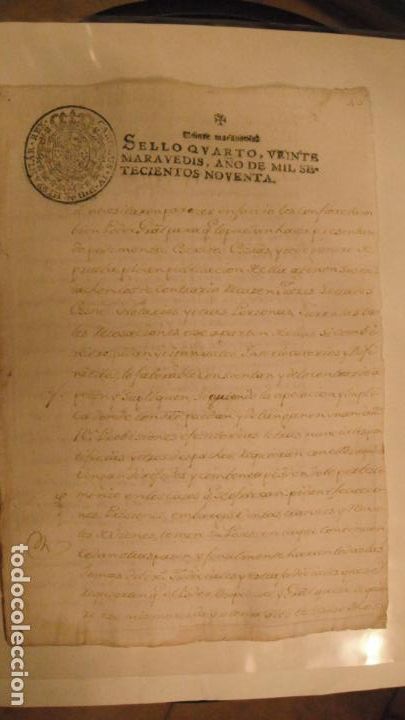 Alte Manuskripte: DOCUMENTO PAPEL TIMBRADO SELLO 4&ordm;, 20 MARAVEDIS ,A&Ntilde;O DE 1790