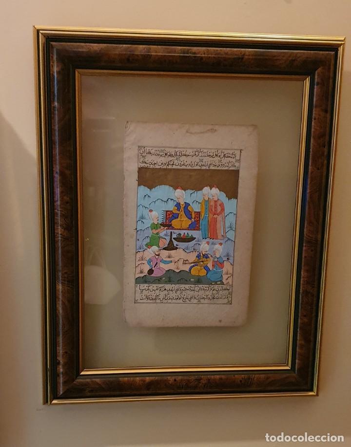 Manuscritos antiguos: ANTIGUA Y ORIGINAL HOJA LIBRO CON MINIATURA PINTADA A MANO ENMARCADA ENTRE CRISTALES