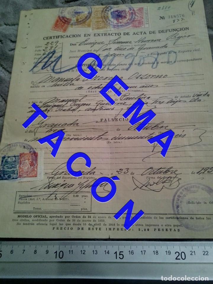 Manuscritos antiguos: GRANADA CERTIFICADO ACTA DE DEFUNCION 1956 C64 - Foto 1