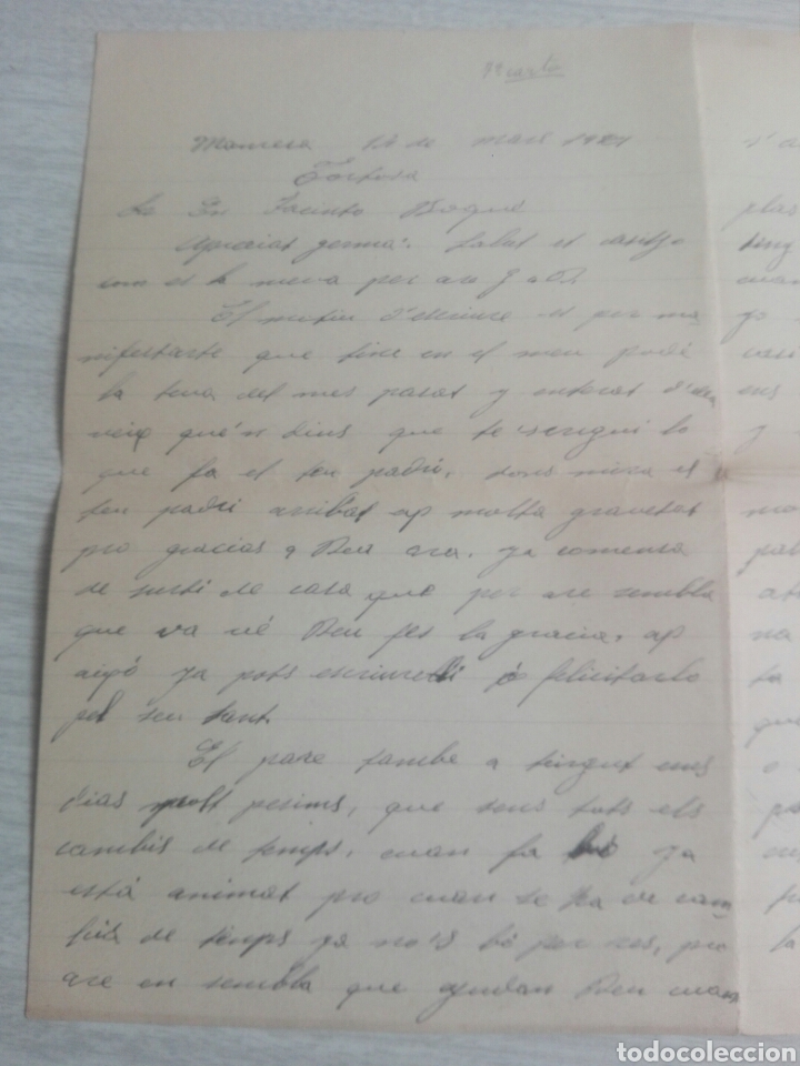 Manuscritos antiguos: Carta manuscrita de Manresa a tortosa 1920
