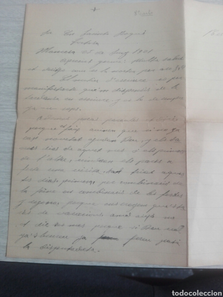 Manuscritos antiguos: Carta manuscrita de Tortosa a Manresa 1921