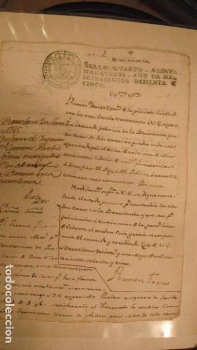 Alte Manuskripte: DOCUMENTO PAPEL TIMBRADO SELLO 4&ordm; 20 MARAVEDIS A&Ntilde;O DE 1785
