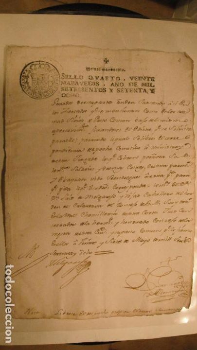 Manuscritos antiguos: DOCUMENTO PAPEL TIMBRADO SELLO 4&ordm; 20 MARAVEDIS A&Ntilde;O DE 1778 - Foto 1