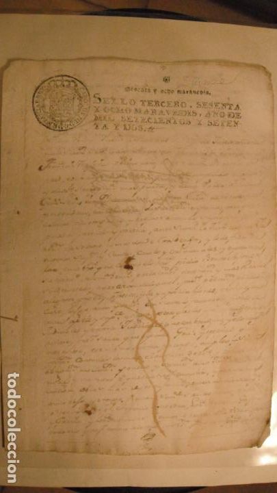 Manuscritos antiguos: DOCUMENTO PAPEL TIMBRADO SELLO 3&ordm; 68 MARAVEDIS A&Ntilde;O DE 1772 - Foto 1