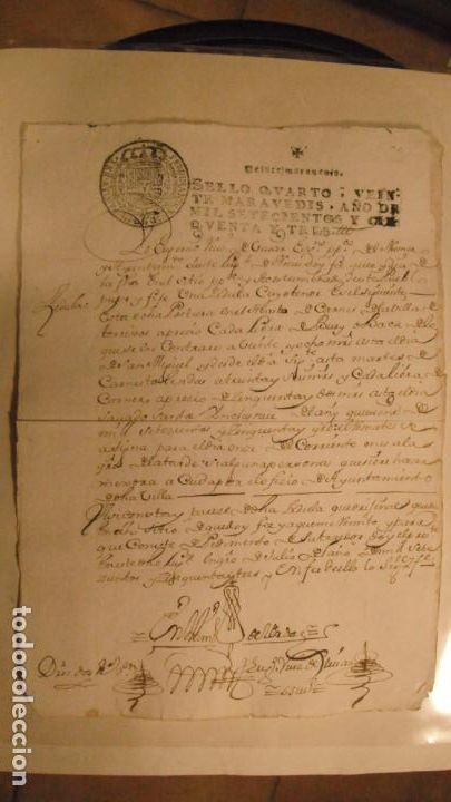 Manuscritos antiguos: DOCUMENTO PAPEL TIMBRADO SELLO 4&ordm; 20 MARAVEDIS,A&Ntilde;O DE 1753 - Foto 1