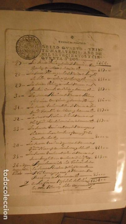 Manuscritos antiguos: DOCUMENTO PAPEL TIMBRADO SELLO 4&ordm; 20 MARAVEDIS,A&Ntilde;O DE 1752 - Foto 1