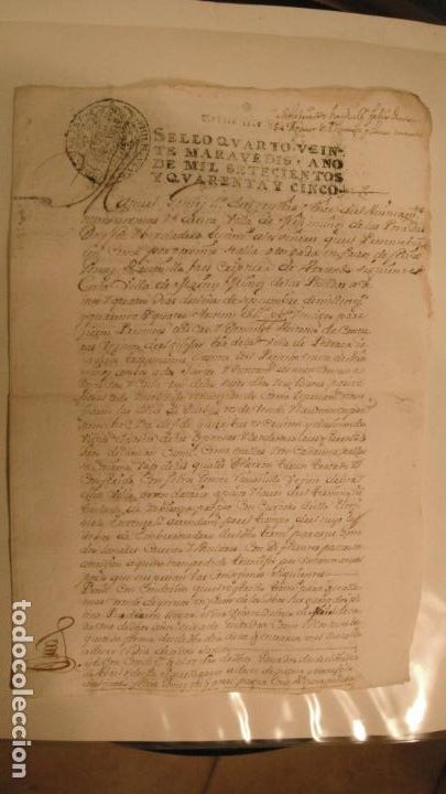 Manuscritos antiguos: DOCUMENTO PAPEL TIMBRADO SELLO 4&ordm; 20 MARAVEDIS,A&Ntilde;O DE 1745 - Foto 1