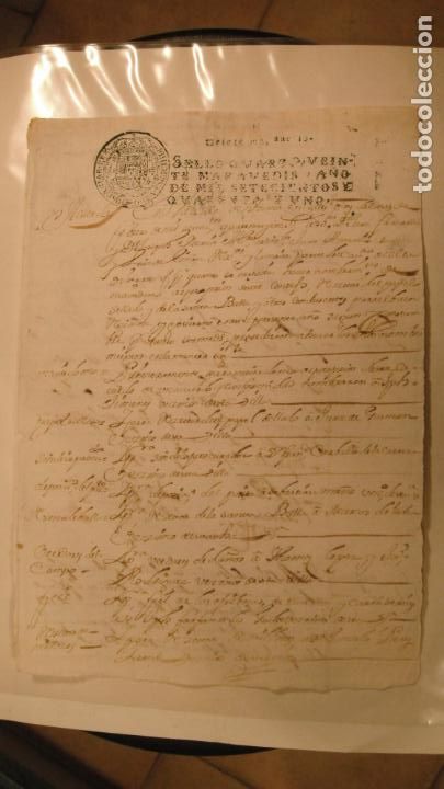 Manuscritos antiguos: DOCUMENTO PAPEL TIMBRADO SELLO 4&ordm; 20 MARAVEDIS,A&Ntilde;O DE 1741 - Foto 1