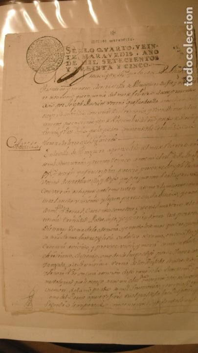 Manuscritos antiguos: DOCUMENTO PAPEL TIMBRADO SELLO 4&ordm; 20 MARAVEDIS A&Ntilde;O DE 1735 - Foto 1