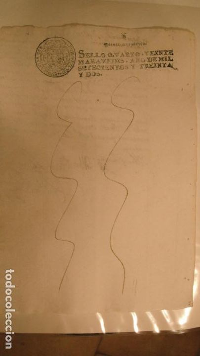 Manuscritos antiguos: DOCUMENTO PAPEL TIMBRADO SELLO 4&ordm; 20 MARAVEDIS A&Ntilde;O DE 1732 - Foto 1
