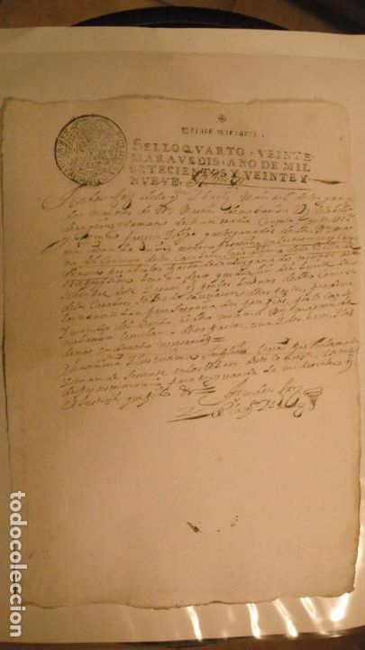 Manuscritos antiguos: DOCUMENTO PAPEL TIMBRADO SELLO 4&ordm; 20 MARAVEDIS A&Ntilde;O DE 1729 - Foto 1