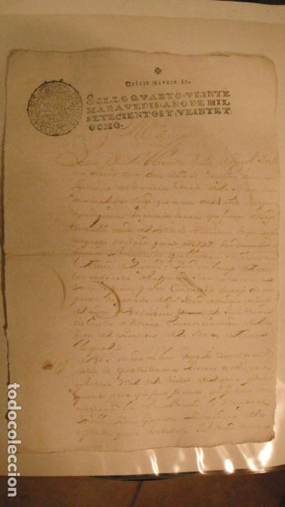 Manuscritos antiguos: DOCUMENTO PAPEL TIMBRADO SELLO 4&ordm; 20 MARAVEDIS A&Ntilde;O DE 1728 - Foto 1