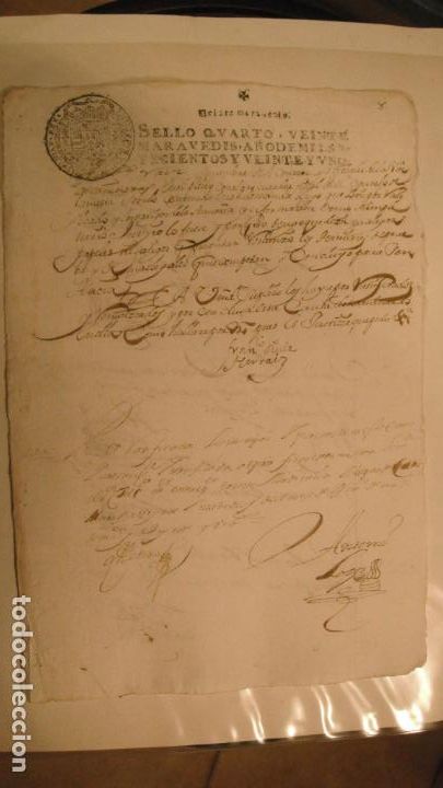 Manuscritos antiguos: DOCUMENTO PAPEL TIMBRADO SELLO 4&ordm; 20 MARAVEDIS A&Ntilde;O DE 1721 - Foto 1