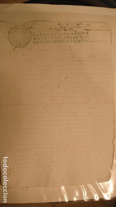 Manuscritos antiguos: DOCUMENTO PAPEL TIMBRADO SELLO 4&ordm; 20 MARAVEDIS A&Ntilde;O DE 1720 - Foto 1