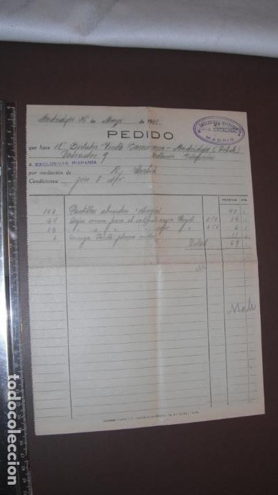 Manuscritos antiguos: PEDIDO A EXCLUSIVAS HISPANIA MADRID, 1941 - Foto 1