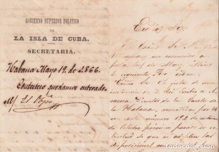 Ancient Manuscripts: BE756 CUBA SPAIN 1866 SIGNED CAPTAIN GENERAL DOMINGO DULCE NEWSPAPER GACETA.