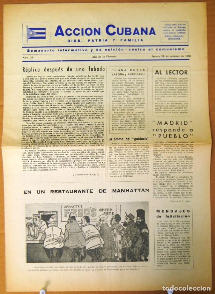 Ancient Manuscripts: BP-322 CUBA ESPA&Ntilde;A ANTICOMMUNIST NEWSPAPER ACCION CUBANA ESPA&Ntilde;A PRINTING 20/OCT/1960.