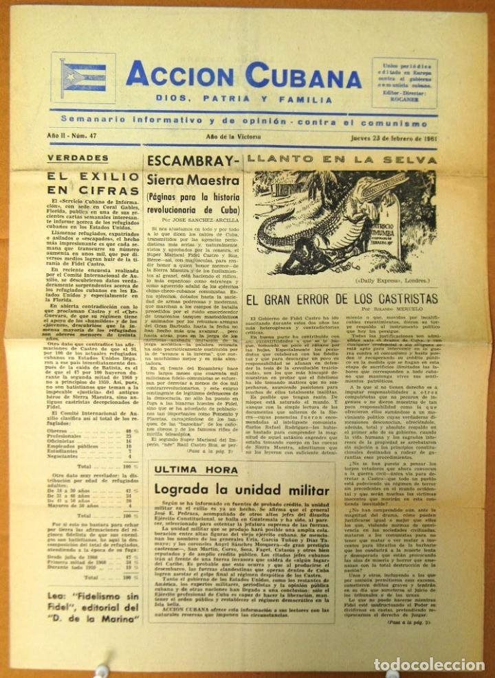 Ancient Manuscripts: BP-328 CUBA ESPA&Ntilde;A ANTICOMMUNIST NEWSPAPER ACCION CUBANA ESPA&Ntilde;A PRINTING 23/FEB/1961.