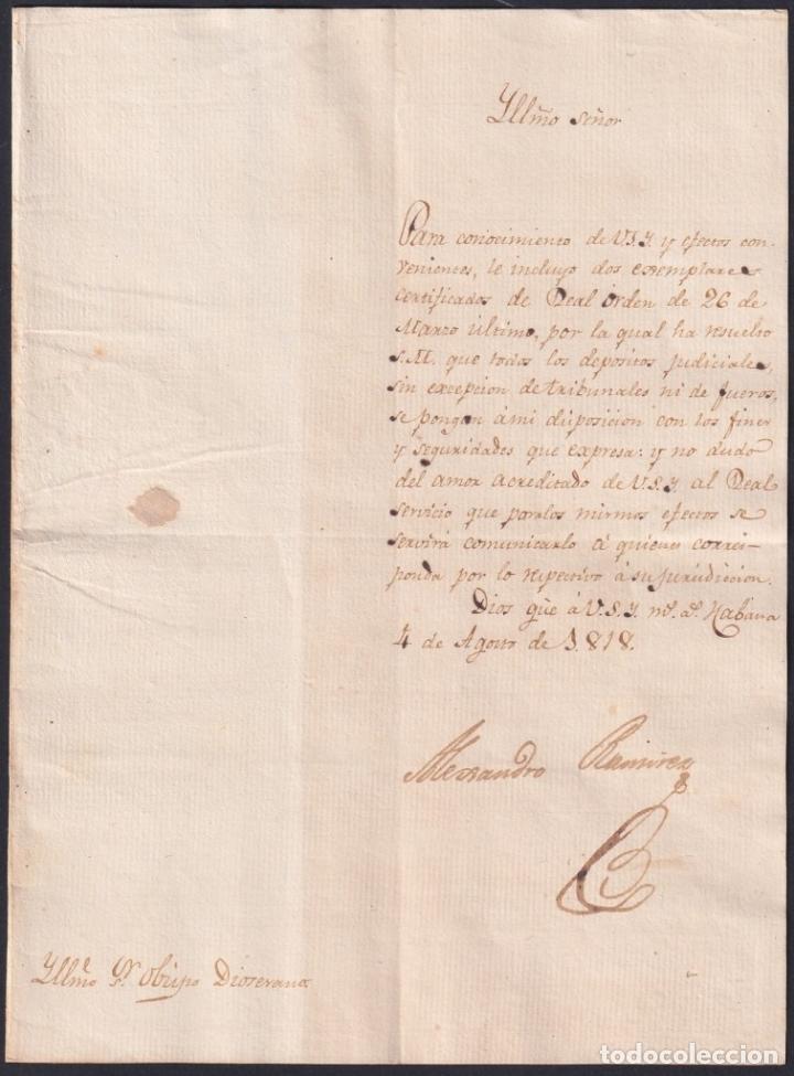 Ancient Manuscripts: BE744 CUBA SPAIN SIGNED 1818 INTENDENTE GENERAL ALEJANDRO RAMIREZ.