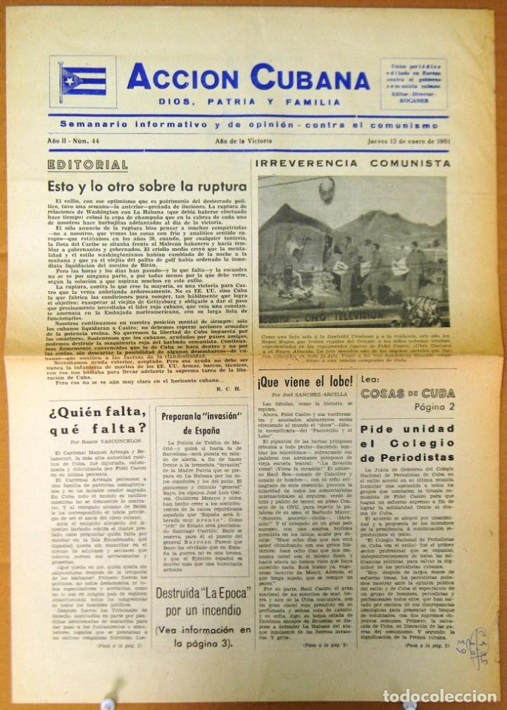 Ancient Manuscripts: BP-327 CUBA ESPA&Ntilde;A ANTICOMMUNIST NEWSPAPER ACCION CUBANA ESPA&Ntilde;A PRINTING 12/ENE/1961.