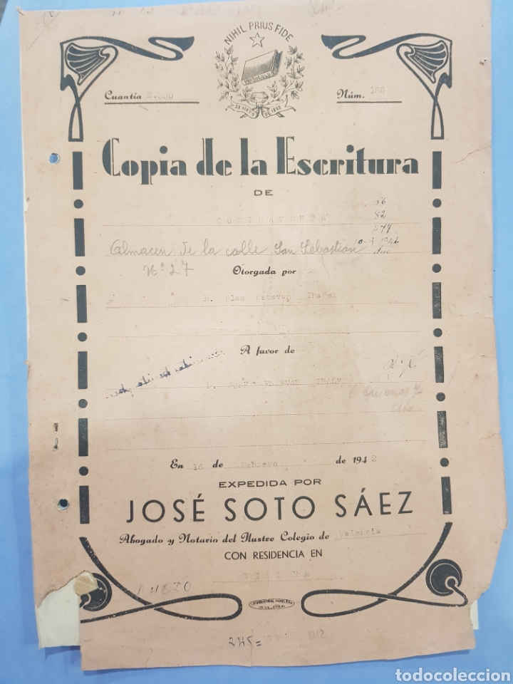 Manuscrits anciens: Escritura compra-Venta ,Villena a&ntilde;o 1942