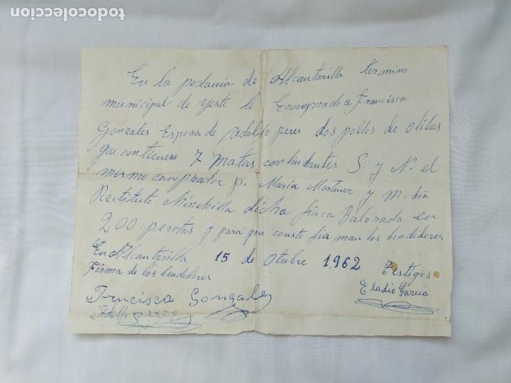 Ancient Manuscripts: MANUSCRITO COMPRA TIERRAS - TERRENO - ALCANTARILLA - YESTE ALBACETE - 1962