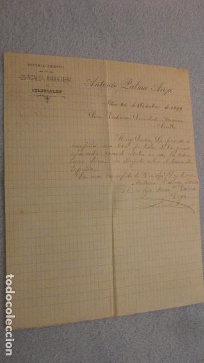 Ancient Manuscripts: ANTIGUA CARTA.CERAMICA PICKMAN CIA.SEVILLA-ANTONIO PALMA ARIZA.QUINCALLA.ILLORA.LOJA GRANADA 1899.