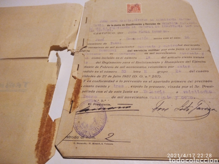 Manuscritos antiguos: Ej&eacute;rcito Espa&ntilde;ol reemplazo 1944,Puzol - Foto 2