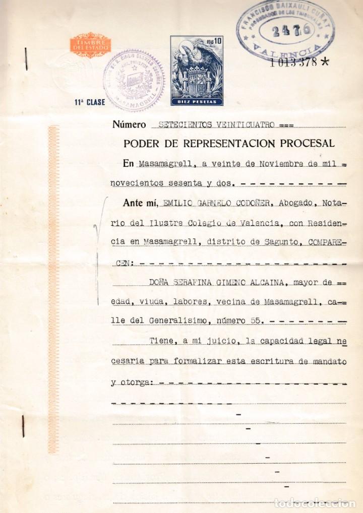 Manuscritos antiguos: 1962 MASAMAGRELL (VALENCIA) NOTARIA EMILIO GARNELO CODO&Ntilde;ER ESCRITURA DE PODER - Foto 1